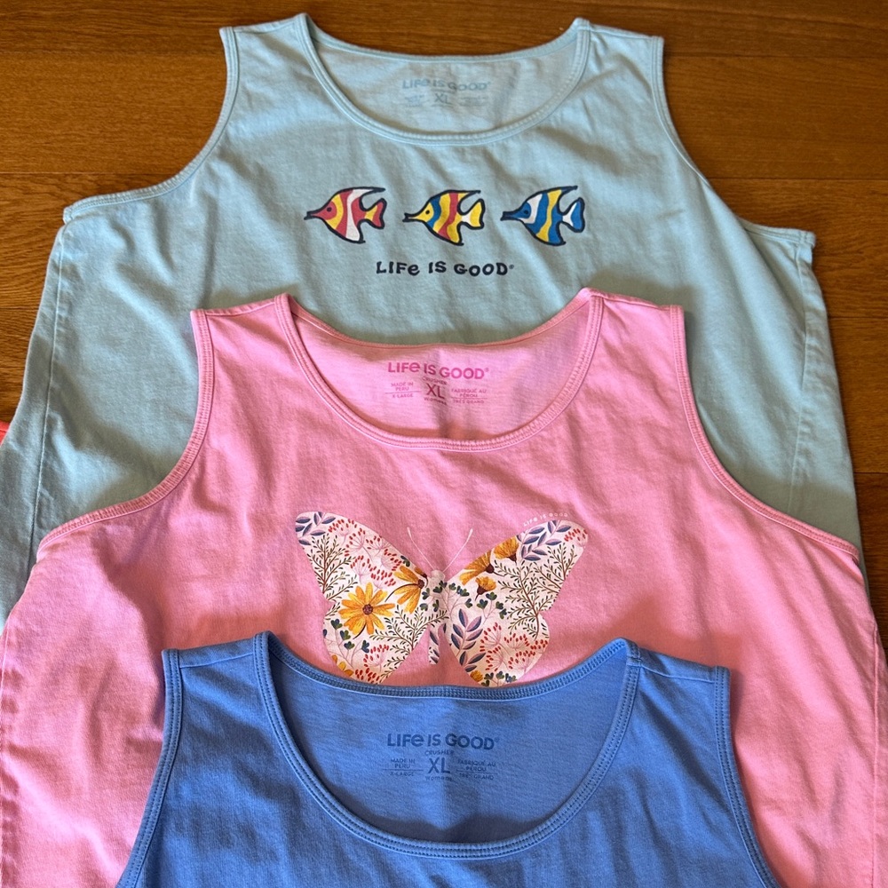 Life Is Good Women’s Tank Tops - Coral, Blue, Pink - Picture 4 of 7